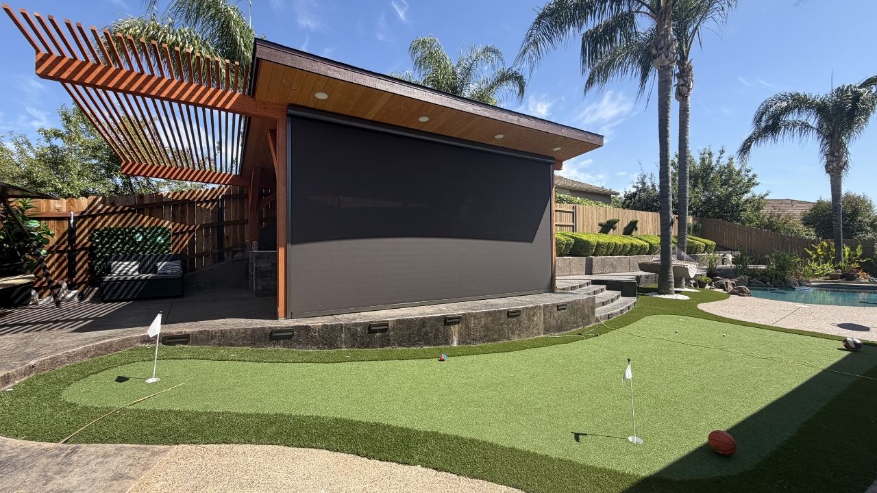 PowerScreen deployed on a backyard pergola structure — Folsom, CA